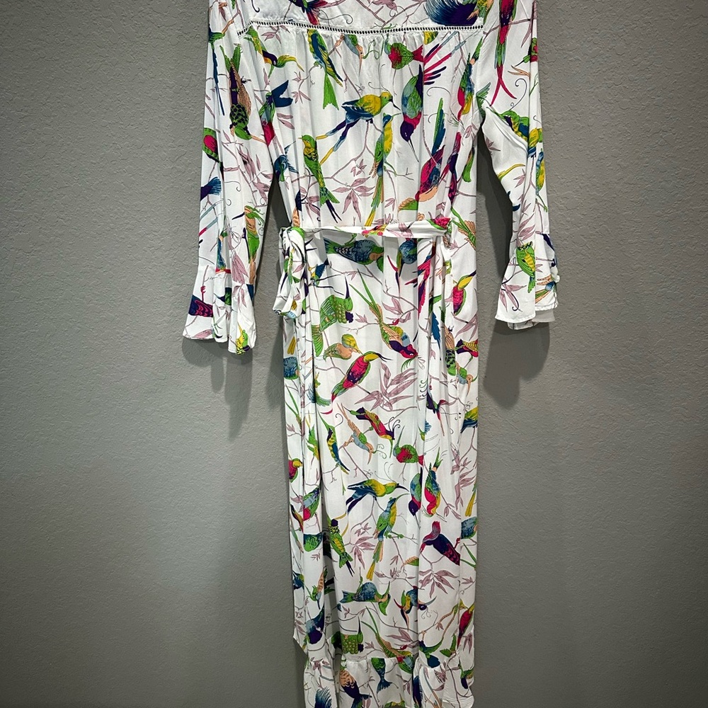 Anthropologie Floreat Aiden Robe 3/4 Sleeve Wrap Dress Bird Print Sz S EUC - Picture 8 of 8